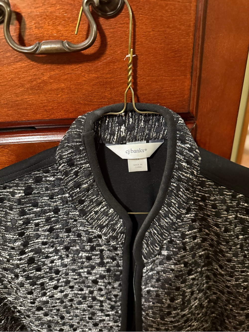 CJ Banks Black and White Textured Bomber Jacket